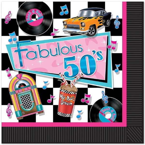 Fabulous 50's Rock and Roll Large Napkins / Serviettes (Pack of 16)