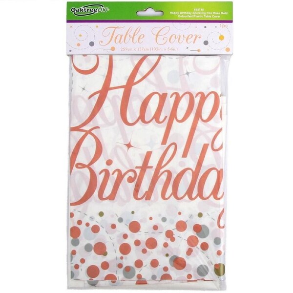 Sparkling Fizz Rose Gold Happy Birthday Plastic Tablecloth