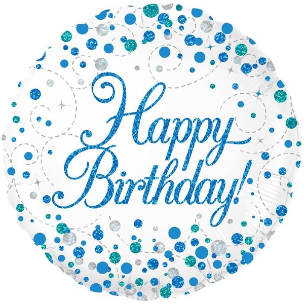 Sparkling Fizz Blue Holographic Happy Birthday Foil Balloon