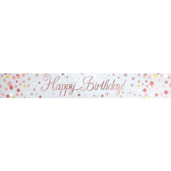Sparkling Fizz Rose Gold Happy Birthday Birthday Banner