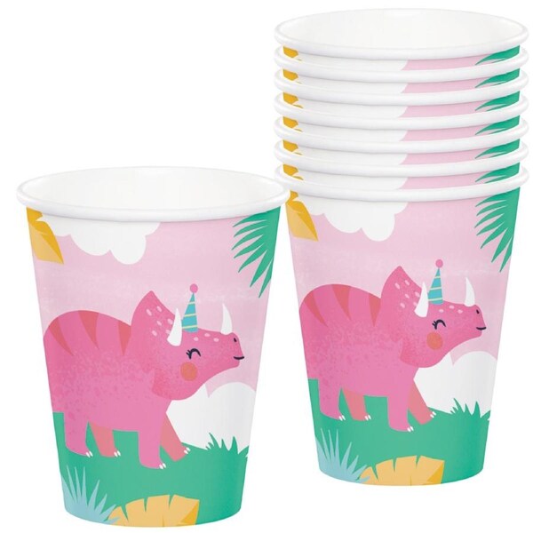Girl Dino Party Paper Cups (Pack of 8)