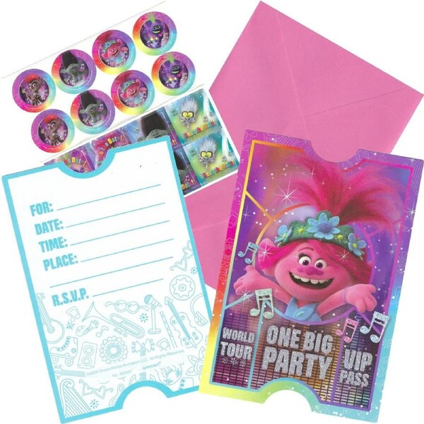 Trolls World Tour Party Invitations (Pack of 8)