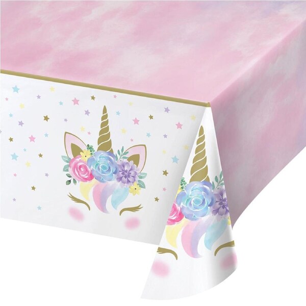 Floral Unicorn Plastic Tablecloth