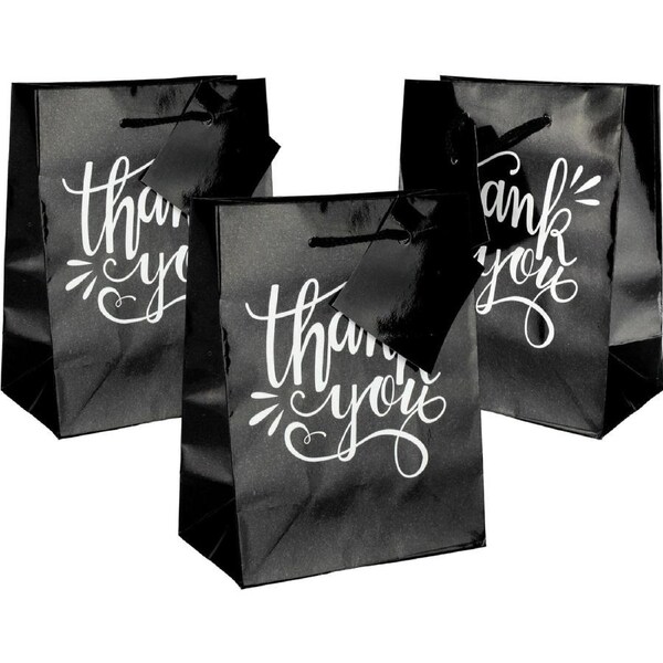 Black & White Thank You Gift Bags 14cm (Pack of 12)