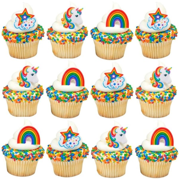 Rainbow Unicorn Cupcake Rings (Pack of 12)