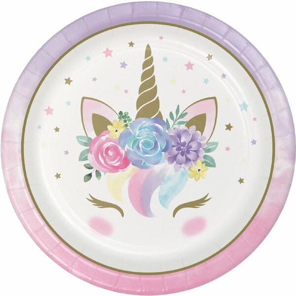 Floral Unicorn Large Paper Plates (Pack of 8)