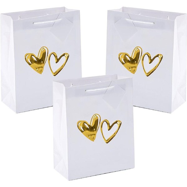 Gold Hearts Gift Bags 22cm (Pack of 12)