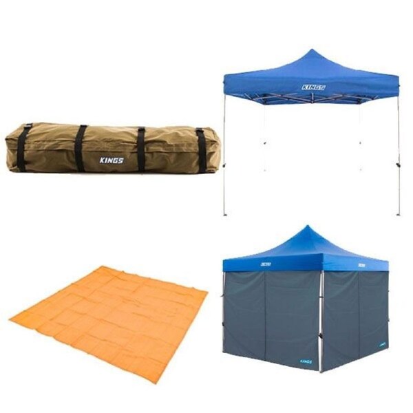 Kings Gazebo 3mx3m + 2x Side Wall + Mesh Flooring 3mx3m + Roof Top Canvas Bag
