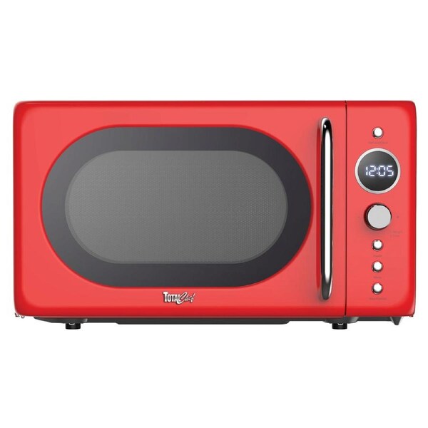 Total Chef Retro Microwave Oven, 20L Capacity, 700W Power, 8 Pre-Set Cooking Modes for Coffee, Rice, Pasta, Potato, Reheat, Fish, Pizza, Popcorn, Red