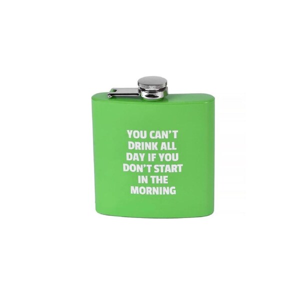 175ml Stainless Steel Hip Flask w Funny Quotes - Green