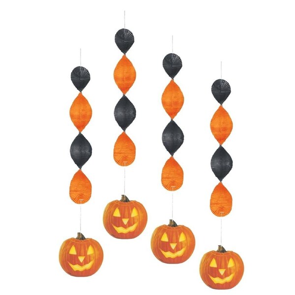 Glowing Pumpkin Hanging Decorations (Pack of 4)