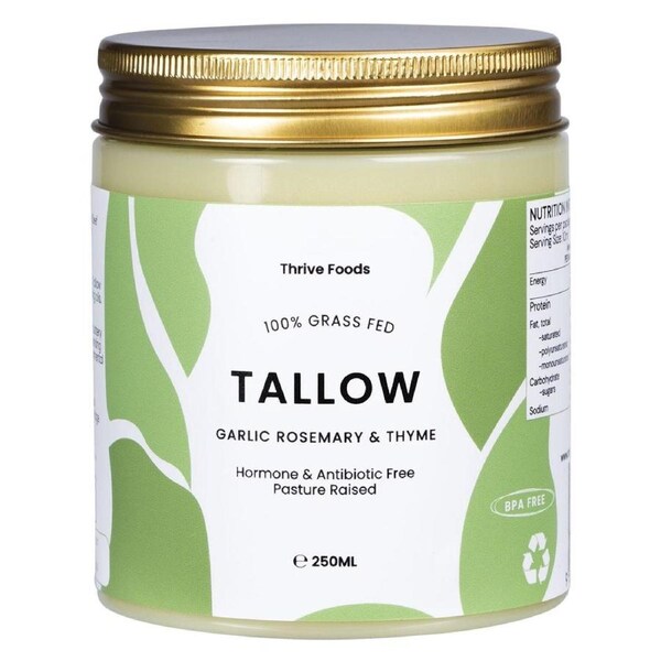 Thrive Foods 100% Grass Fed Tallow Garlic Rosemary & Thyme 250ml