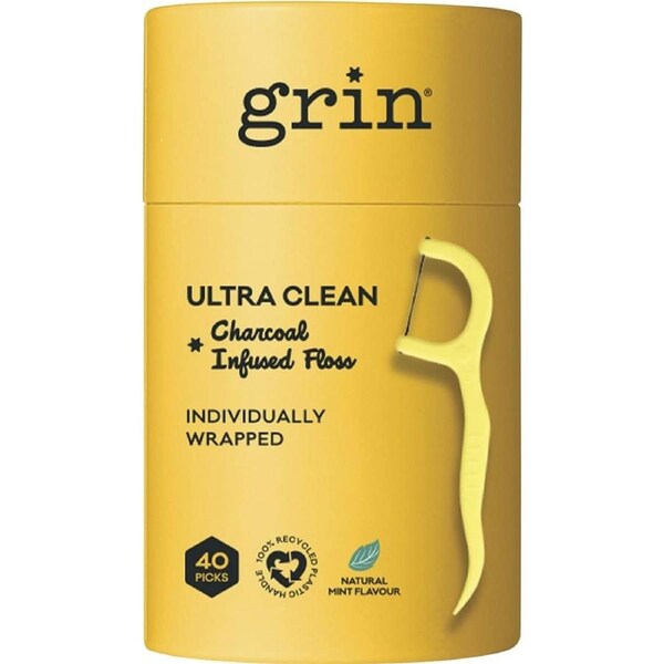 GRIN Charcoal Infused Dental Floss Pick Ultra Clean 40 Pack