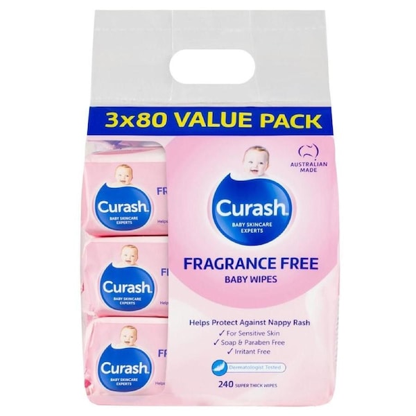 Curash Baby Wipes Fragrance Free 3 x 80 Pack