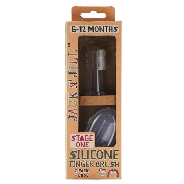 Jack n Jill Stage 1 Silicone Baby Finger Brush 2 Pack + Case