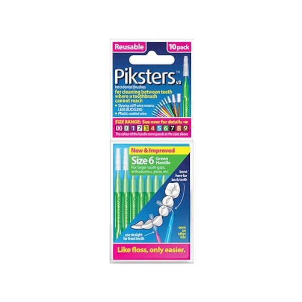 Piksters Interdental Brushes Size 6 Green 10 Pack