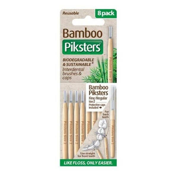 Piksters Bamboo Interdental Brush Size 2 White 8 Pack