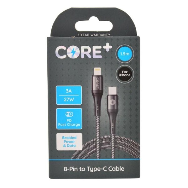 Core Plus 8-Pin to USB C Cable Charging Cord 1.5m For Apple iPhone 14 13 Black