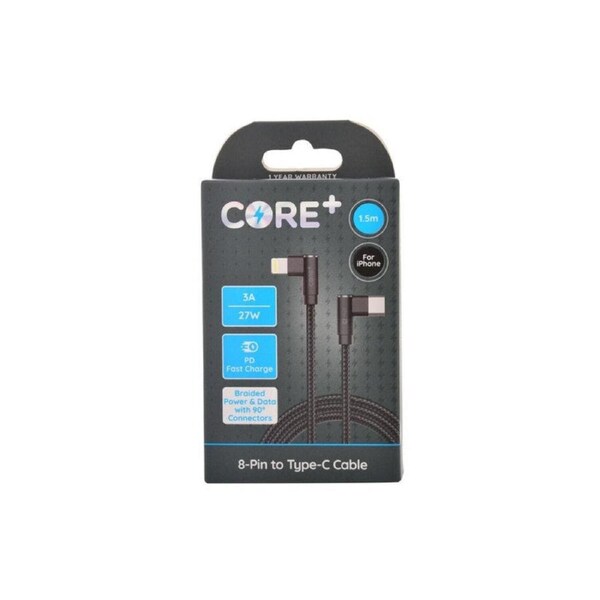 Core Plus 90D 8 Pin to USB C Cable Charging Cord 1.5m For Apple iPhone 14 13 Black