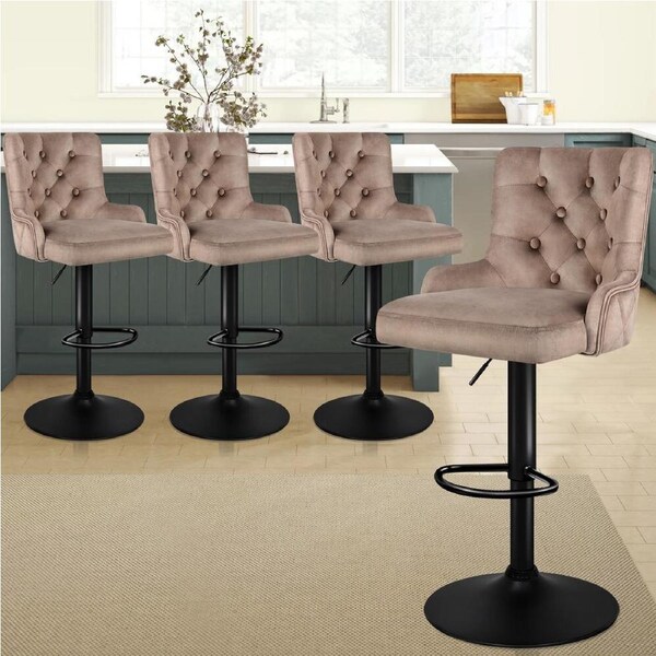 ALFORDSON Set of 4 Bar Stools Gas Lift Velvet Kitchen Chairs Bella Brown