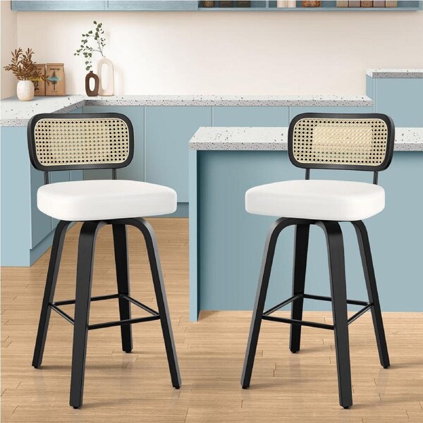 2x ALFORDSON Bar Stools Rattan Swivel Black White