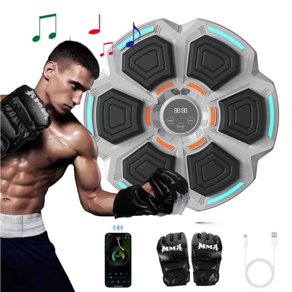 Catzon Smart Music Boxing Machine with Gloves Easy Installation for Home-Grey