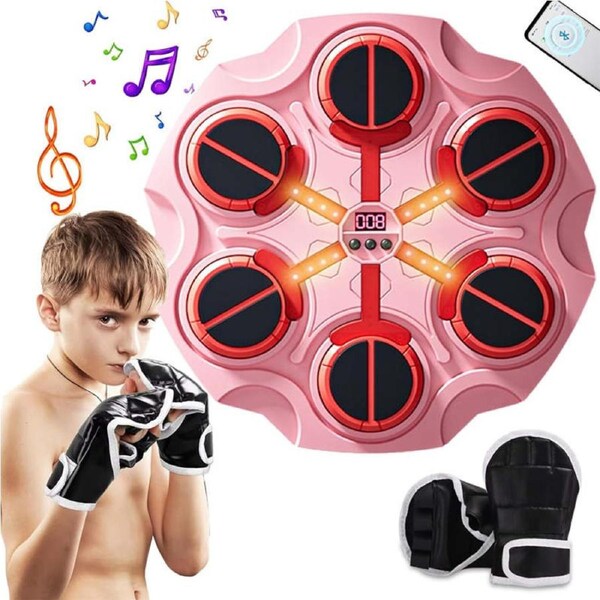 Catzon Music Boxing Machine Smart Scoring with Cool Lights for Adults & Kids-Pink