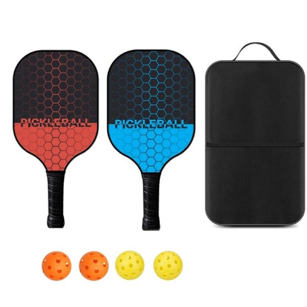 Nevenka Fiberglass Surface Pickleball Set with 4 Pickleball Balls and 1 Pickleball Bag Gift for Men Women-RedBlue