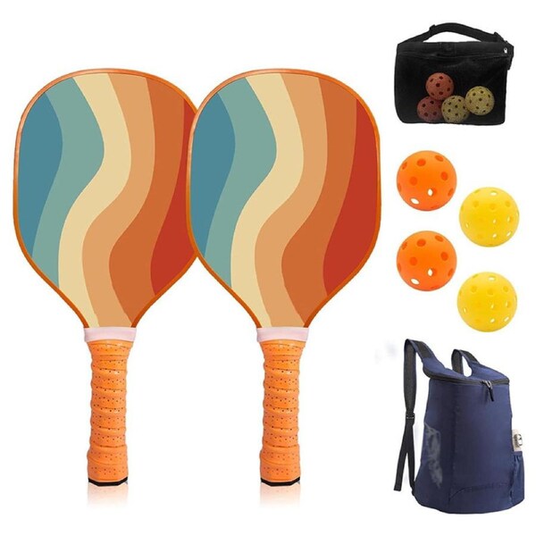 Nevenka Pickleball Paddles Set with 4 Pickleball Balls and Carry Bag Non-Slip Wood Racket-Orange