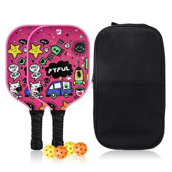 Nevenka Pickleball Paddles Set 2 Rackets with Balls and Bag Fiberglass Surface Pickleball Racquet Set for Men Women-Red