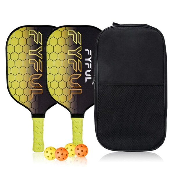 Nevenka Pickleball Paddles Set of 2 Durable Fiberglass Surface Cushion Grip Pickleball Rackets 4 Balls and Carry Bag-Yellow