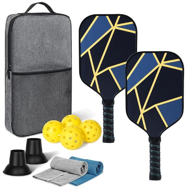 Nevenka Pickleball Paddles Set of 2 Fiberglass Surface Racket with 2 Ball Retriever Ice Towel 4 Balls Carrying Bag