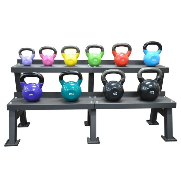 160kg Cast Iron Vinyl Kettlebell Weight Set with 150cm Rack