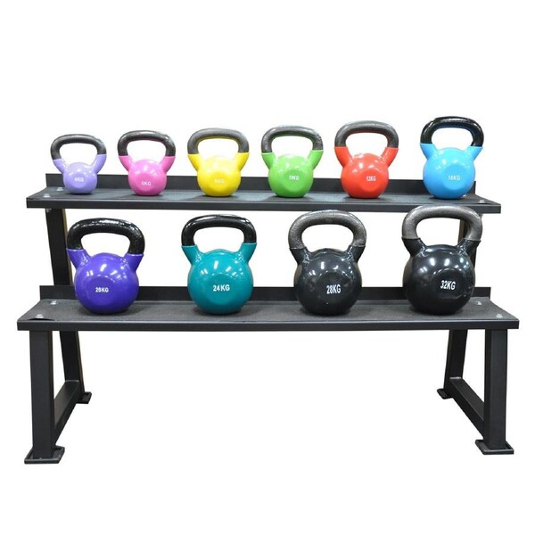 160kg Cast Iron Vinyl Kettlebell Weight Set with 137cm Rack