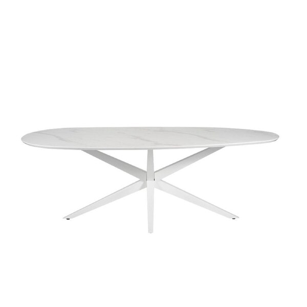 Raimon Furniture Elven Egg Shaped Wooden Marble Look Kitchen Dining Table 225cm White Cloud