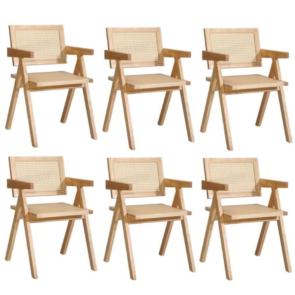 Oikiture 6x Dining Chairs Rattan Chair Wooden Accent Chair Natural