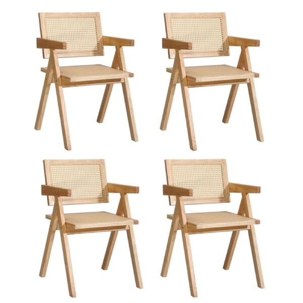 Oikiture 4x Dining Chairs Rattan Chair Wooden Accent Chair Natural