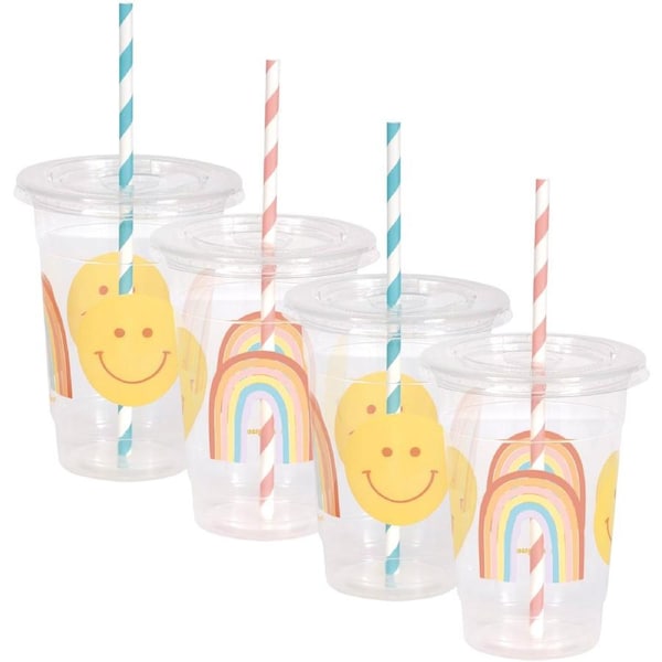 Flower Power Reusable Cups With Lids & Straws (Pack of 4)