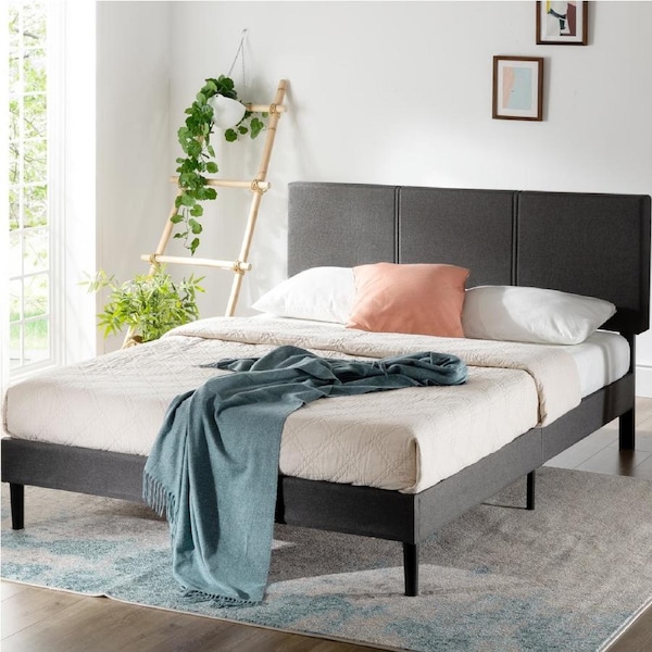 Zinus Bed Frame Queen Double Single Size Fabric Bed Base Dark Grey Double