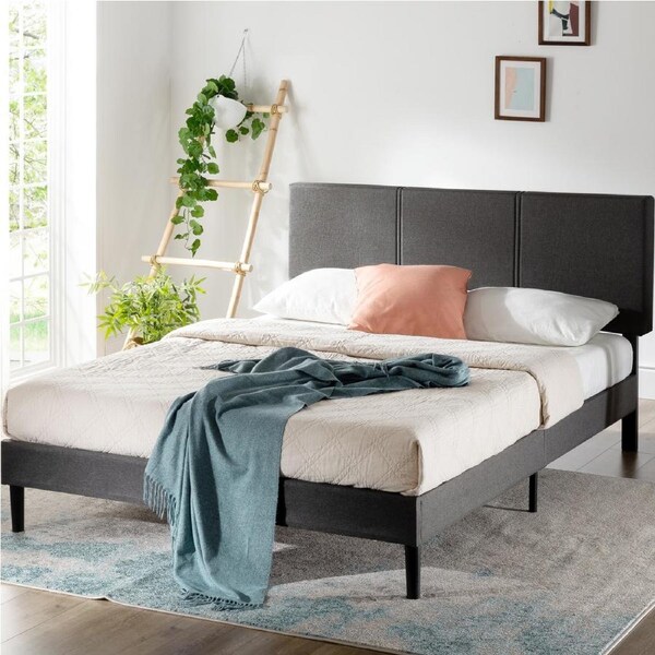 Zinus Bed Frame Queen Double Single Size Fabric Bed Base Dark Grey Single