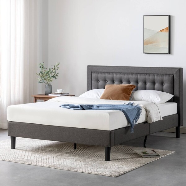 Zinus Queen Fabric Tufted Bed Frame Dark Grey Queen