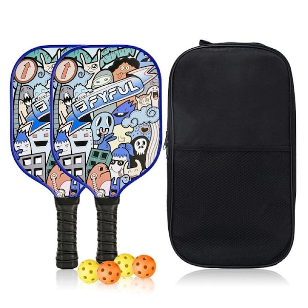 Nevenka Pickleball Paddles Set 2 Rackets with Balls and Bag Fiberglass Surface Pickleball Racquet Set for Men Women-Blue