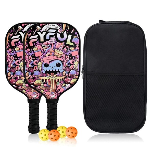 Nevenka Pickleball Paddles Set 2 Rackets with Balls and Bag Fiberglass Surface Pickleball Racquet Set for Men Women-Black