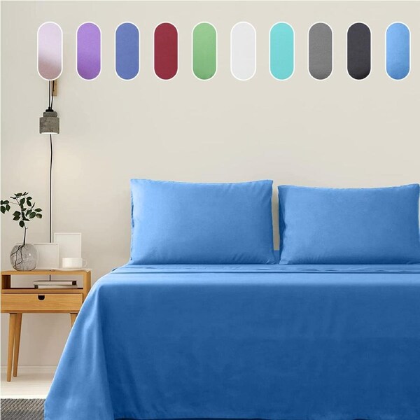 LINENOVA Ultra Soft 2000TC 4 Pieces Sheet Set Flat Fitted Sheet Pillowcases S/KS/D/Q/King Bed Single / Ocean