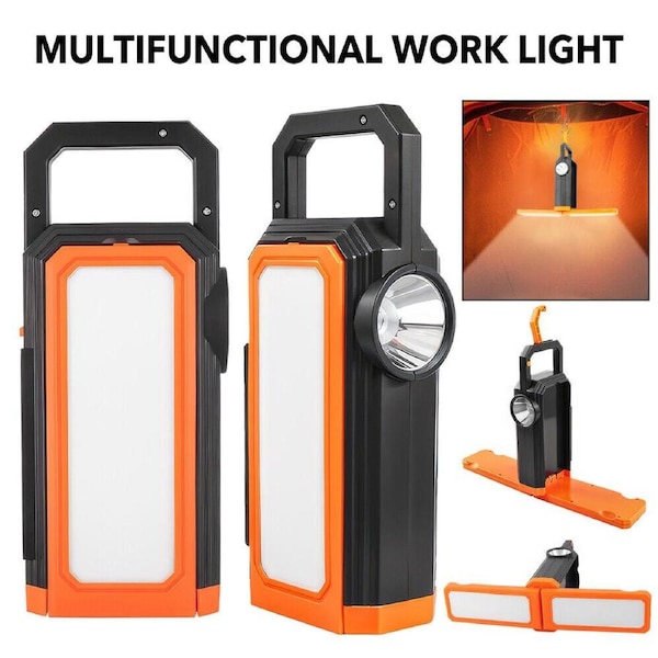 Portable Rechargeable Solar Led Work Light Inspection Hand Torch Flashlight Hook