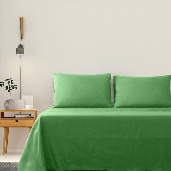 LINENOVA Ultra Soft 2000TC 4 Pieces Sheet Set Flat Fitted Sheet Pillowcases S/KS/D/Q/King Bed Double / Avocado