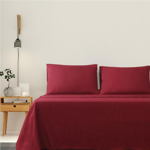 LINENOVA Ultra Soft 2000TC 4 Pieces Sheet Set Flat Fitted Sheet Pillowcases S/KS/D/Q/King Bed Queen / Burgundy