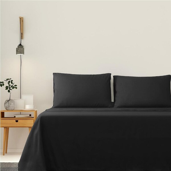 LINENOVA Ultra Soft 2000TC 4 Pieces Sheet Set Flat Fitted Sheet Pillowcases S/KS/D/Q/King Bed Queen / Black