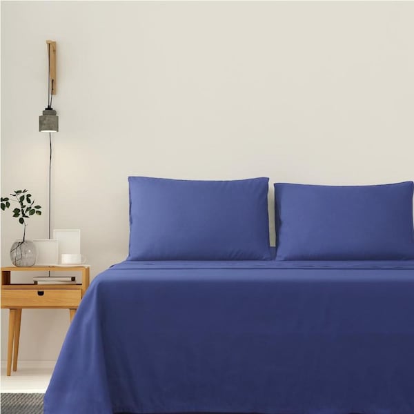 LINENOVA Ultra Soft 2000TC 4 Pieces Sheet Set Flat Fitted Sheet Pillowcases S/KS/D/Q/King Bed Queen / Navy