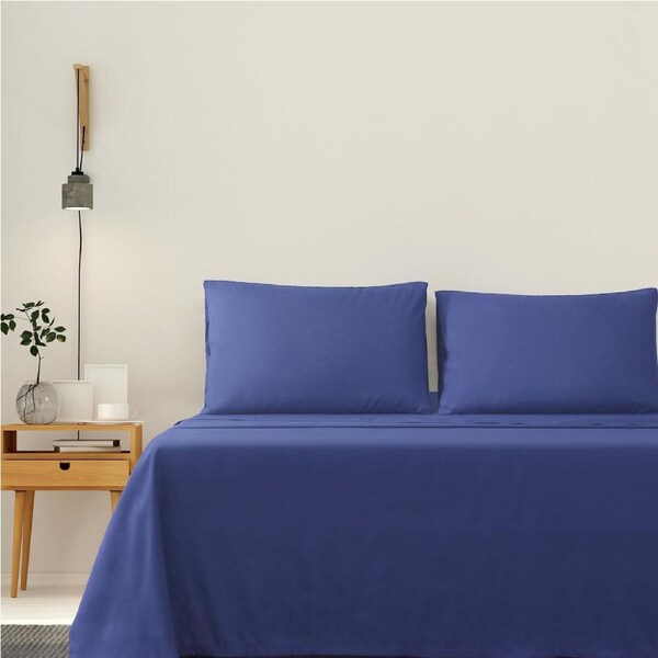 LINENOVA Ultra Soft 2000TC 4 Pieces Sheet Set Flat Fitted Sheet Pillowcases S/KS/D/Q/King Bed King / Navy